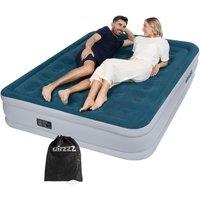 Airzzz Self Inflating Double Air Bed with Built In Electric Pump Blow Up Mattress Flocked Top 196 x 97 x 47cm in Light Blue | Size: Single