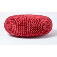 Homescapes Large Round Cotton Knitted Pouffe Footstool in Red