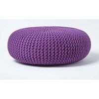 Homescapes Large Round Cotton Knitted Pouffe Footstool in Purple