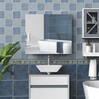 HOMCOM Wall Mounted Mirror Cabinet Storage Cupboard Shelf Bathroom Double Door in White