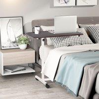 HOMCOM Over Bed Chair Table with 4 Castors Lockable Multipurpose Height Adjustable in Brown