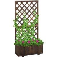 OUTSUNNY Flower Stand Plant Shelf Outdoor Pine w/ Trough Planter in Black