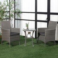 OUTSUNNY 3PC Rattan Furniture Bistro Set Garden Table Chairs Patio Outdoor in Light Grey
