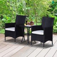 OUTSUNNY 3PC Rattan Furniture Bistro Set Garden Table Chairs Patio Outdoor in Black