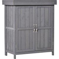 OUTSUNNY Garden Storage Shed Tool Wooden Box w/ Hinged Roof 74x43x88cm, Grey in Dark Grey | Size: 74 x 43 x 88 cm