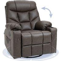 HOMCOM Manual Recliner Chair with Footrest, Cup Holder, Swivel Base in Brown