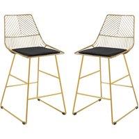 HOMCOM Modern Counter Height Bar Stools Set of 2 pcs Wire Metal Barstools in Gold
