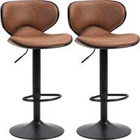 HOMCOM Vintage Bar Stool Set of 2 Faux Leather Adjustable Height Armless Chairs in Brown