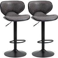 HOMCOM Vintage Bar Stool Set of 2 Faux Leather Adjustable Height Armless Chairs in Dark Grey