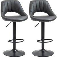 HOMCOM Barstools Set of 2 Adjustable Swivel Height PU Leather Counter Chairs in Grey