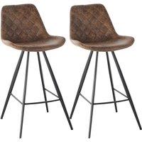 HOMCOM Set of 2 Bar Stools Padded Comfortable Steel Frame Footrest for Kitchen in Brown
