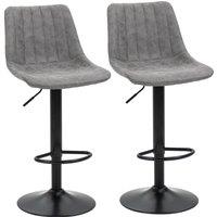 HOMCOM Of 2 Leathaire Tub Bar Stools w/ Metal Frame Footrest Home Seat in Grey