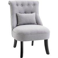 HOMCOM Fabric Single Sofa Dining Chair Upholstered W/ Pillow Solid Wood Leg Living Room in Grey