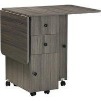HOMCOM Folding Dining Table, Drop Leaf Table With Storage Drawers in Grey