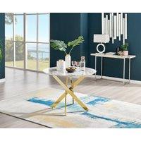FurnitureboxUK Novara 100cm Round 4-Seater Dining Table With Gold Chrome Legs in Off-White
