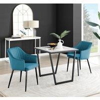 FurnitureboxUK Carson White Marble Effect Square Dining Table & 2 Velvet Calla Black Leg Chairs in Blue