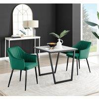 FurnitureboxUK Carson White Marble Effect Square Dining Table & 2 Velvet Calla Black Leg Chairs in Green