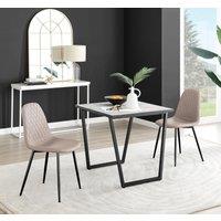 FurnitureboxUK Carson White Marble Effect Square Dining Table & 2 Faux Leather Corona Black Leg Chairs in Beige