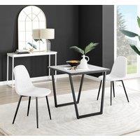 FurnitureboxUK Carson White Marble Effect Square Dining Table & 2 Faux Leather Corona Black Leg Chairs