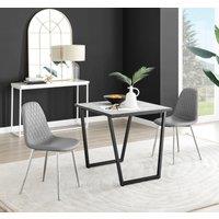 FurnitureboxUK Carson White Marble Effect Square Dining Table & 2 Faux Leather Corona Silver Chairs in Grey
