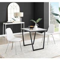 FurnitureboxUK Carson White Marble Effect Square Dining Table & 2 Faux Leather Corona Silver Chairs