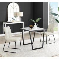 Carson White Marble Effect Square Dining Table & 2 Fabric Halley Chairs