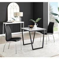 Carson White Marble Effect Square Dining Table & 2 Faux Leather Isco Chairs