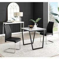 FurnitureboxUK Carson White Marble Effect Square Dining Table & 2 Faux Leather Lorenzo Chairs in Black