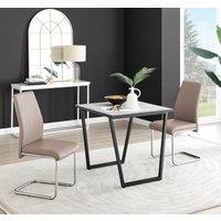 FurnitureboxUK Carson White Marble Effect Square Dining Table & 2 Faux Leather Lorenzo Chairs in Beige