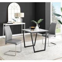 FurnitureboxUK Carson White Marble Effect Square Dining Table & 2 Faux Leather Lorenzo Chairs in Grey