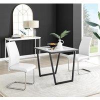 FurnitureboxUK Carson White Marble Effect Square Dining Table & 2 Faux Leather Lorenzo Chairs
