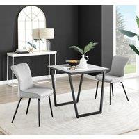 FurnitureboxUK Carson White Marble Effect Square Dining Table & 2 Velvet Nora Black Leg Chairs in Light Grey