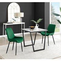 FurnitureboxUK Carson White Marble Effect Square Dining Table & 2 Velvet Pesaro Black Leg Chairs in Green