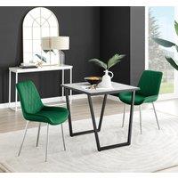 FurnitureboxUK Carson White Marble Effect Square Dining Table & 2 Velvet Pesaro Silver Leg Chairs in Green