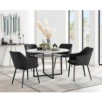 FurnitureboxUK Adley Grey Concrete Effect Round Dining Table & 4 Calla Black Leg Velvet Chairs