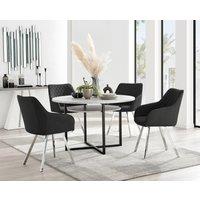 Adley Grey Concrete Effect Round Dining Table & 4 Calla Silver Leg Velvet Chairs