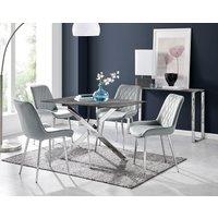 FurnitureboxUK Leonardo Grey Glass Marble Effect Silver Leg Table & 4 Pesaro Silver Chairs