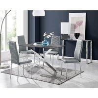 FurnitureboxUK Leonardo Grey Glass Marble Effect Silver Leg Table & 4 Milan Chrome Leg Chairs