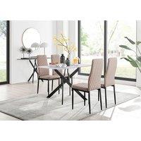 FurnitureboxUK Leonardo Grey Glass Marble Effect Black Leg Table & 4 Milan Black Leg Chairs in Beige