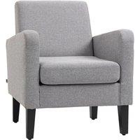 HOMCOM Linen Modern-Curved Armchair Accent Seat w/ Thick Cushion Wood Legs in Light Grey