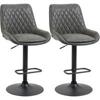 HOMCOM PU Leather Padded Bar Stools Set of 2 with Metal Base in Grey