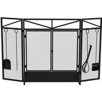 HOMCOM 3 Panel Folding Fire Guard Screen with Fireplace Tool Sets in Black