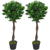 Leaf Pair of 90cm (3ft) Twisted Stem Artificial Topiary Bay Laurel Ball Trees in Green