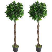 Leaf Pair of 120cm (4ft) Twisted Stem Artificial Topiary Bay Laurel Ball Trees in Green