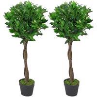 Leaf 90cm Design UK Pair of Artificial Bay Topiary Ball Trees, Green Twist