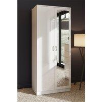 FWStyle High Gloss White 2 Door Mirrored Double Wardrobe