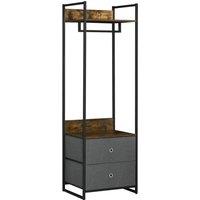 HOMCOM Industrial Clothes Rail Garment Rack with 2 Fabric Drawers Rustic Brown in Dark Brown