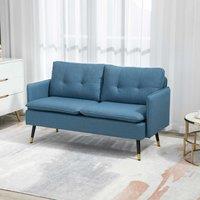 HOMCOM Two Seater Sofa with Steel Legs Button Tufted Backrest for Living Room in Blue