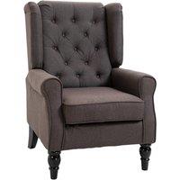 HOMCOM Accent Armchair Home Furniture Tufted Club Wood Fabric in Brown