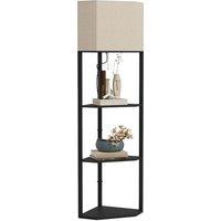 HOMCOM Corner Modern Floor Lamp with Shelves for Living Room, Bedroom in Black